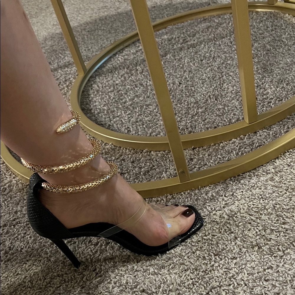 Chic Black and Gold Strappy Heels